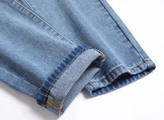 Pencil Pants Men Hole Jeans Mid Waist Skinny Pockets Vintage Ripped