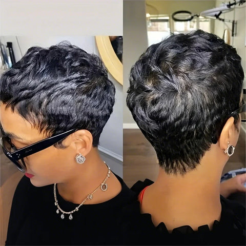 6inch Short Pixie Cut Straight Wig 100% Human Hair