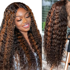 Highlight Ombre Lace Front Wig 40 Inch Curly Wigs 13x6 13x4 Hd Lace Frontal Water Wave Human Hair Wigs 1B/30 Colored Deep Wave