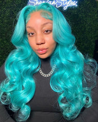 13x6 Teal Ocean Blue Lace Front Wig Human Hair Body Wave 613 Blonde hair