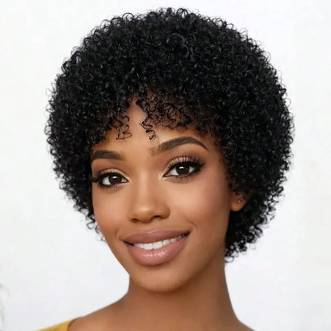 Afro Kinky Curly Human Hair Wig With Bangs Hair Human Natural Afro Wig Machine Made