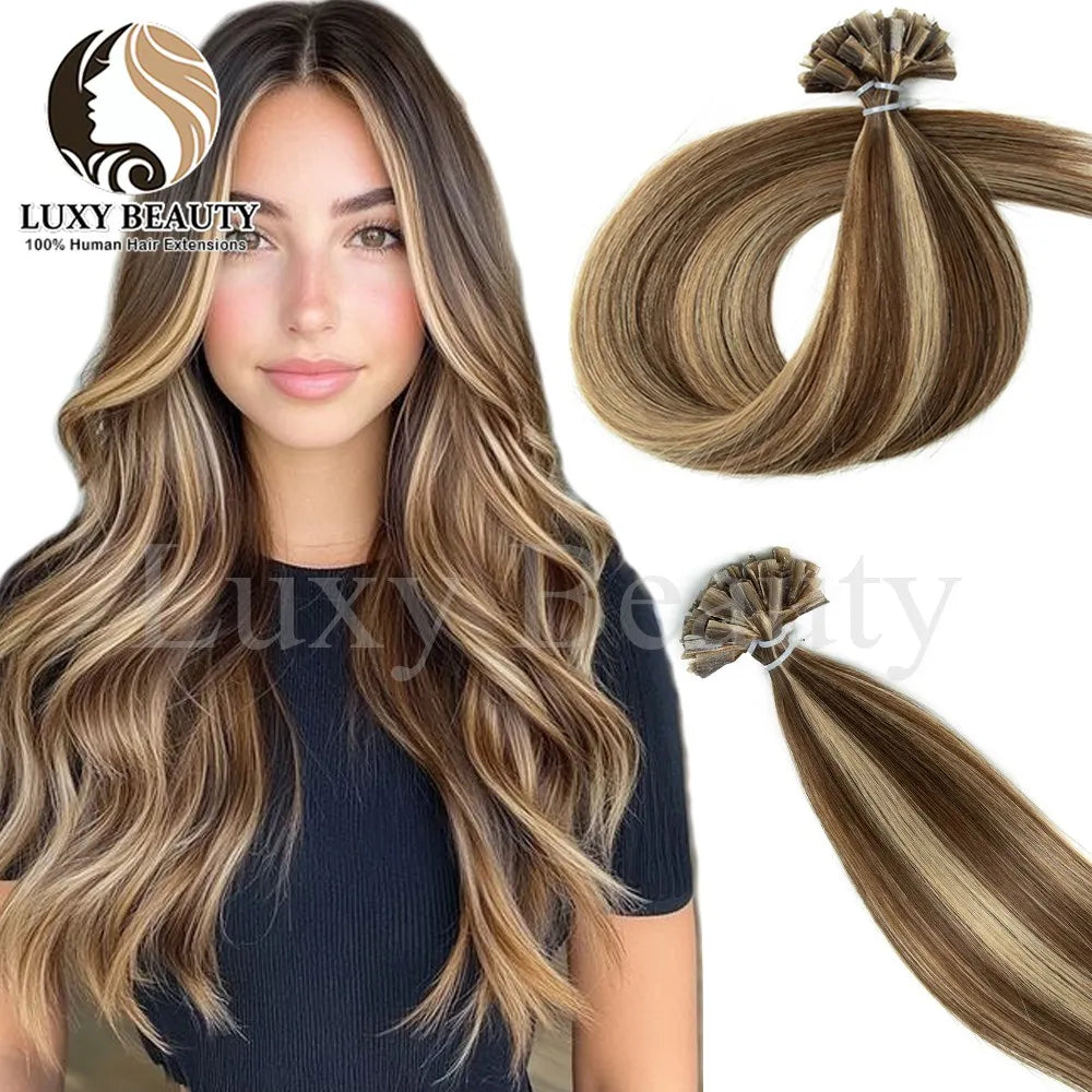 K Tip Nail Tip Hair Extensions Human Hair Keratin Tip Hot Fusion Human Hair Extensions Black Brown Brown Pre Bonded Hair 50pcs