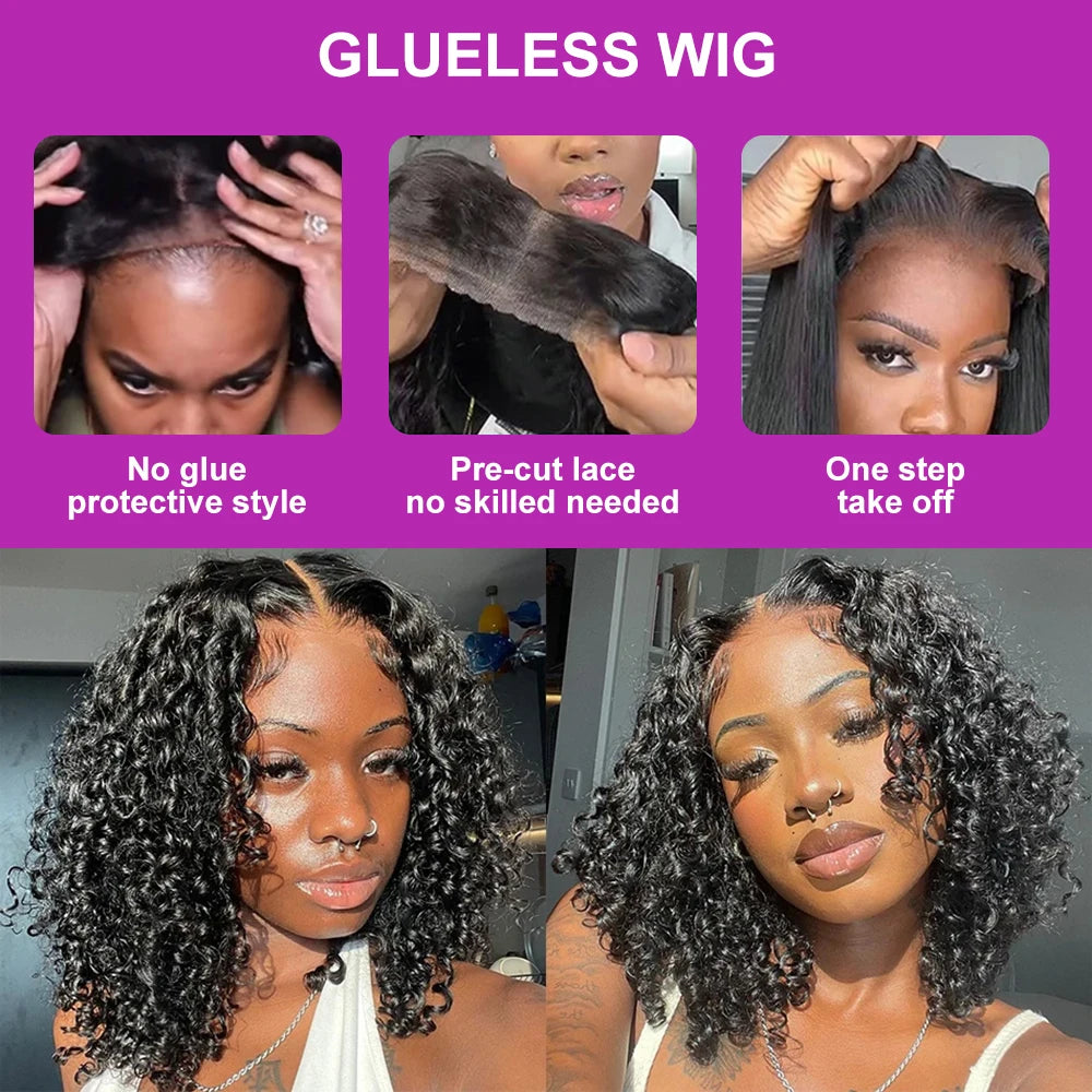 Wear And Go 13x4 Water Wave Bob Lace Wig For Women Curly 7x5 Glueles Human Hair Wig Ready To Go Hu