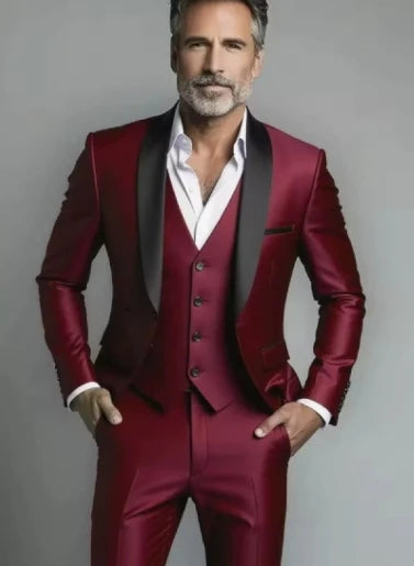 Jacket Vest Pants Solid Color Men's Formal Business Office Suit Groom Wedding Dress Party Blazer Waistcoat Trousers Tuxedo