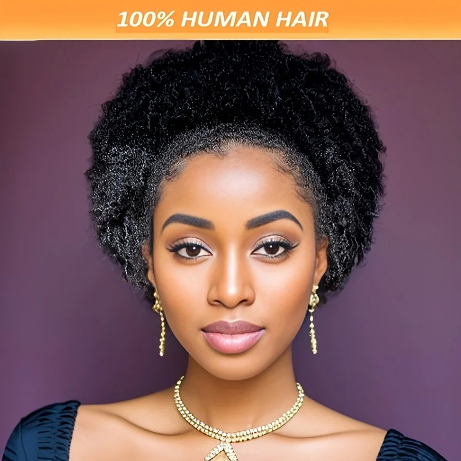 Afro Kinky Curly Human Hair Wigs 6/8 Inch Machine Made Wigs for Women - Fluffy Natural Looking Pixie Cut Wigs