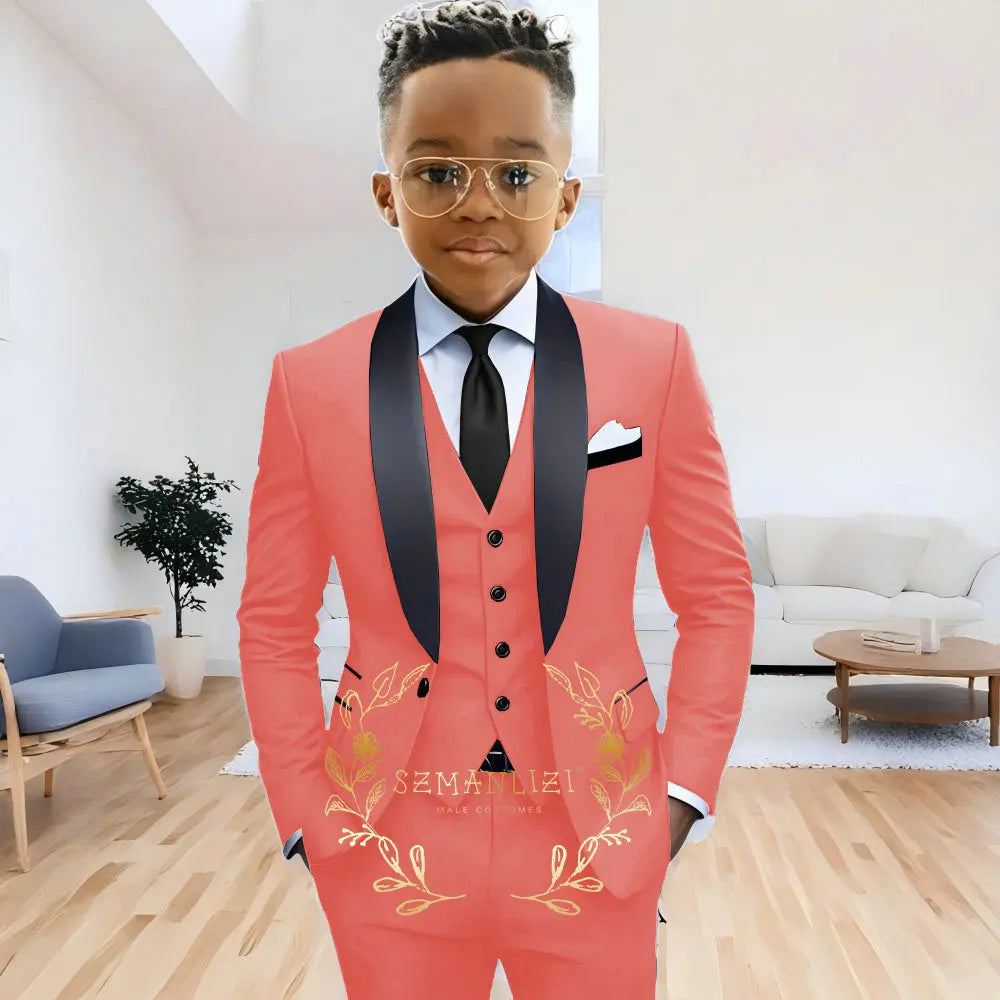 Formal Navy Blue Boys Suit Jacket Pants Vest 3 Piece Set Shawl Lapel Blazer for Kids Wedding Tuxedo Suits