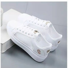 Women Leather Pu Casual Shoes New 2025 Woman Shoes Fashion Embroidered White Sneakers Breathable Flower Lace-Up Women Sneakers