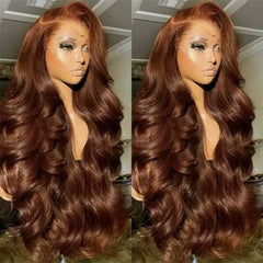 HD Chocolate Brown Human Hair Wigs 13x6 Full Lace Frontal Body Wave Brown Wigs Brazilian 30 Inch 13x4 Lace Front Wig 220 Density