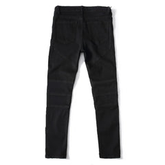 Trendy Brand Motorcycle Men's Jeans Unique Ripped Slim Fit Streetwear High Elasticity Smooth Slimming Effect Casual Denim