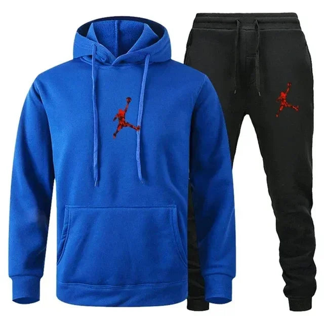The two-piece pullover and jogging pants of the classic casual streetwear