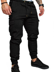 Men High Elastic Cargo Pants Summer Lace Up Drawstring Pocket Harem Stretch Full Trousers BSD-8811