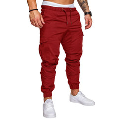 Men High Elastic Cargo Pants Summer Lace Up Drawstring Pocket Harem Stretch Full Trousers BSD-8811