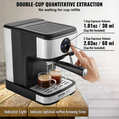 SucceBuy Espresso Machine 15 Bar Coffee and Espresso Maker w/ Milk Frother Steam Wand Professional Semi-Automatic Coffee Machine