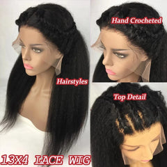 13x4 Kinky Straight Lace Front Wig Yaki Straight Lace Frontal Wig Brazilian 4x4 Guleless Lace Closure Human Hair Wig For Woman