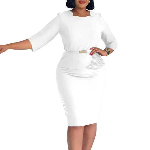 L-3XL Plus Size Elegant Midi Dress 2025 Spring Summer Women Office Lady Dress