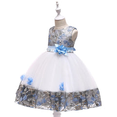 Kids Party Dresses For Girls Flower Embroidery Dress Gown For Infant 1st Birthday Wedding Bow Princess Baptism Christmas Dress
