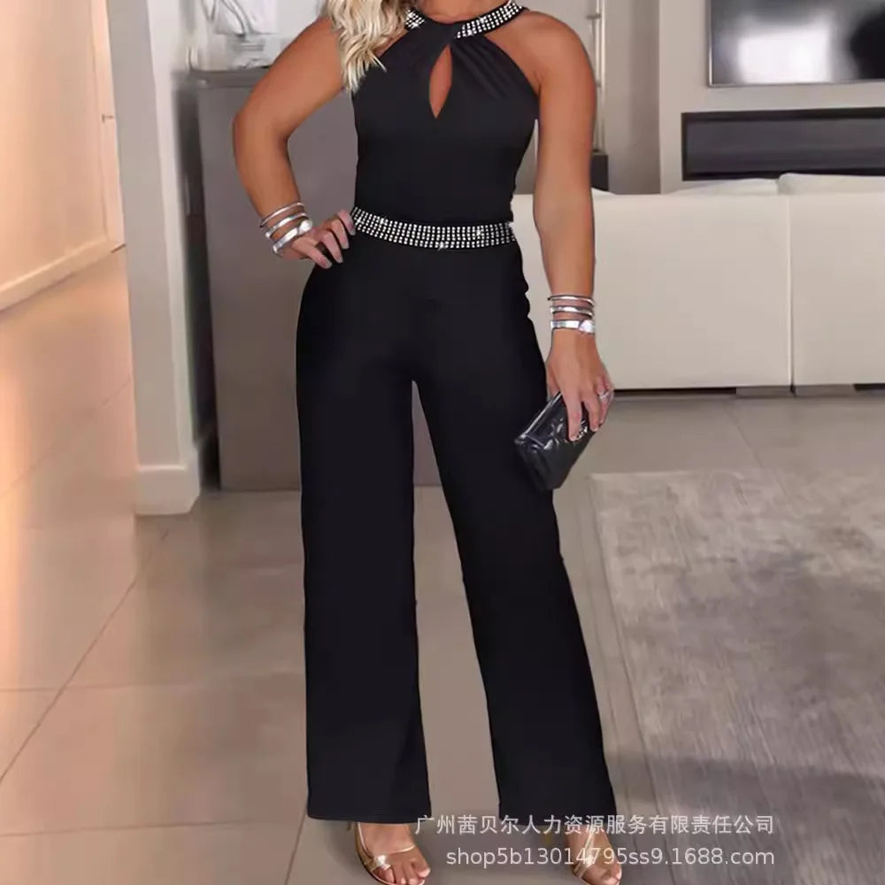 New Large Size Women Clothing Fashion Sleeveless Hot Diamond Jumpsuit Women Clothing