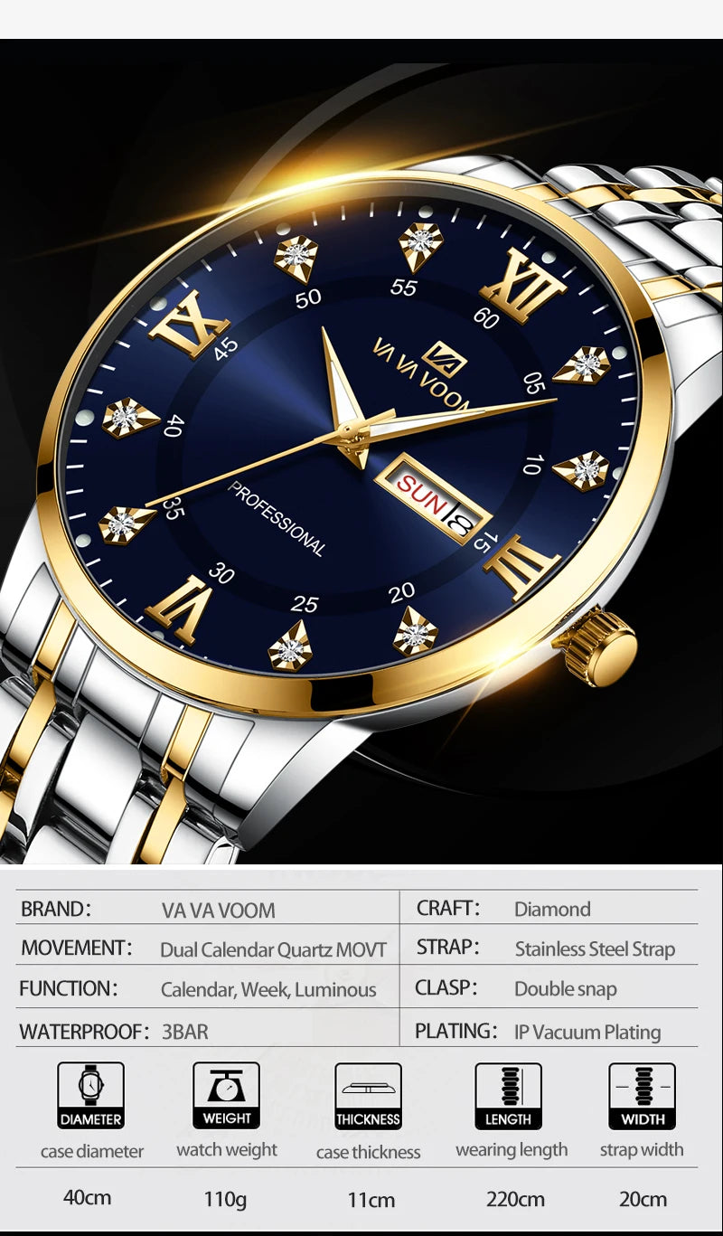 Top Brand Men Watch Stainless Steel Top Quailty Luxury Push Button Hidden Clasp Waterproof Luminous Date Week Sport Wrist Watch