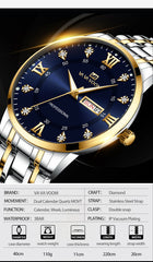 Top Brand Men Watch Stainless Steel Top Quailty Luxury Push Button Hidden Clasp Waterproof Luminous Date Week Sport Wrist Watch