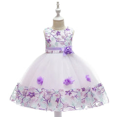 Kids Party Dresses For Girls Flower Embroidery Dress Gown For Infant 1st Birthday Wedding Bow Princess Baptism Christmas Dress