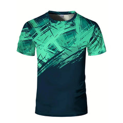 Men's Gradient Stripe 3D Printed T-shirt Summer Outdoor Casual Sports Quick Drying Short Sleeve Top Fitness