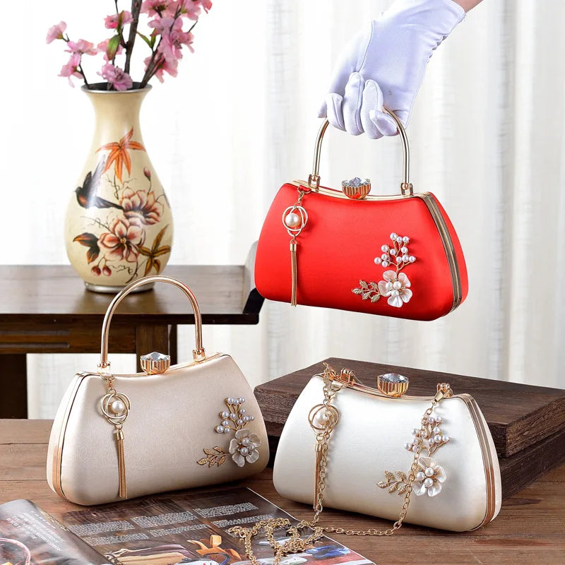 2025 New Women Handmade Flowers Clutch Handbags Wedding Evening Wallets Party Dinner Purse For Ladies 4 Colors