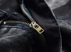 Jeans Men Vintage Distressed Pencil Pants Mid Waist Zipper Pockets Slim Ankle Length Trousers