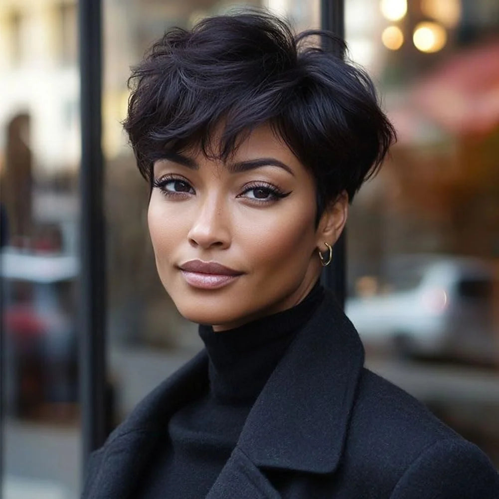 Human Hair Short Curly Wigs for Women Pixie Cut Wig Machine Made Human Hair Short Wigs Natural Hair Short Curly Wigs