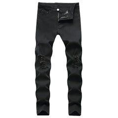 Skinny Stretch Ripped Jeans Men's Distressed Kpop Slim Fit Denim Pants American Street Style Rock Hip Hop White Black Trousers