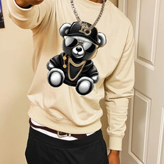 Men's autumn and winter fashionable casual loose cool bear cartoon graphic print fleece long sleeved