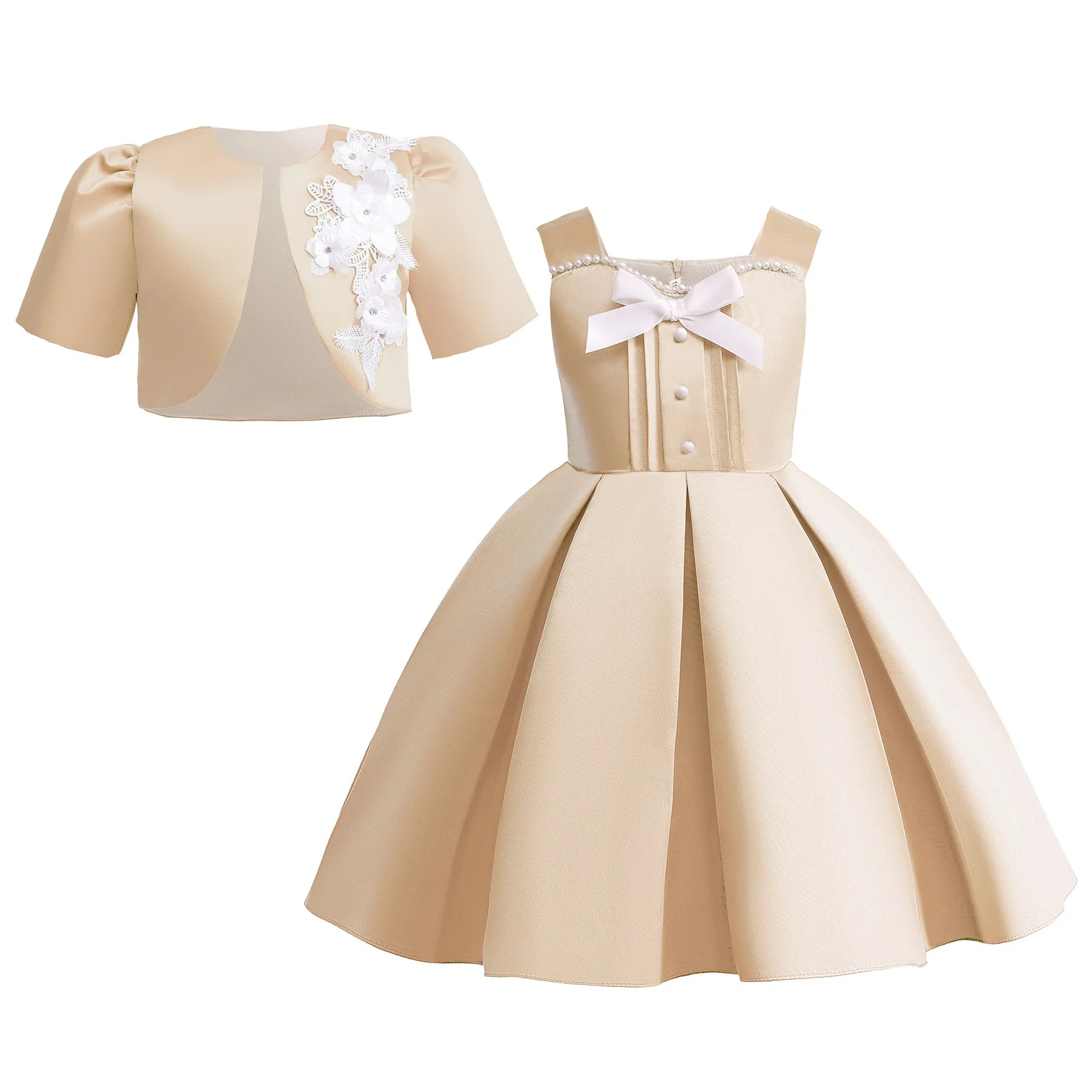 New Girls Dress Summer Sleeveless Princess Dress +Green Short Jacket