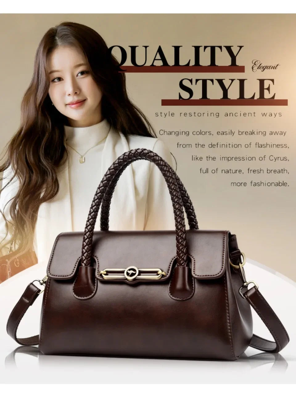 Retro High Quality Oil Leather Women Top-handle Shoulde Bags Vintage Casual Totes Trendy Lock Designer Handbag Small
