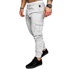Men High Elastic Cargo Pants Summer Lace Up Drawstring Pocket Harem Stretch Full Trousers BSD-8811