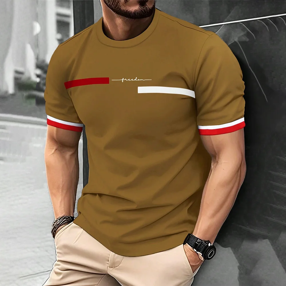 Fashion Summer 3D Stripe Letter Print Men's T Shirt Hip Hop Trend H Streetwear