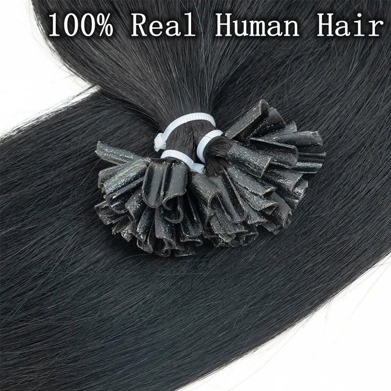 K Tip Hair Extensions Real Human Hair Black U tip Hair Extensions Human Hair Black Silky Straight for women 30g 50s 12-22inch
