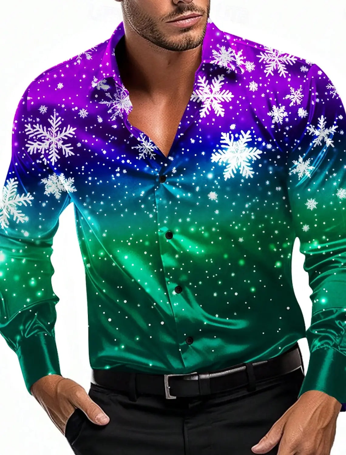 Christmas Theme Men's Christmas Scene Printed Shirts Snowflake Graphics Casual   Long Sleeve shirts