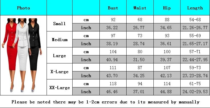 Two Piece Skirt Set Women office lady midi skirt suit work wear