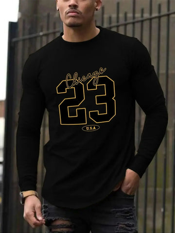 New Long-Sleeved T-Shirt Men's Printed Round Neck Long-Sleeved T-Shirt Trend Versatile Casual Tops Men's Clothing Summer