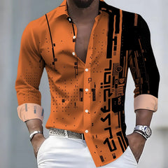 Men's 21-Color Long-Sleeved Shirt Loose Fit Black White Patchwork Geometric Letter Print Stylish Design Casual Fashion Top