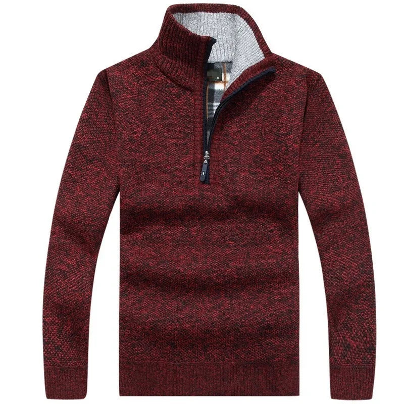 Men's Fleece Thicker Sweater Half Zipper Turtleneck Warm Pullover High Quality Male Slim Knitted Wool Sweaters For Spring