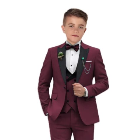 Elegant Burgundy Boy's Suit Set for Wedding, 3 Pieces Suit Set