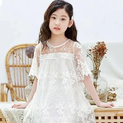 Summer Girls Short Sleeve Dress For Kids Polka Dot Dress Wedding Birthday Party Vestidos 3 6 7 9 12Year Children Casual Clothing