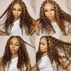 200% 13x4 Highlight Human Hair Wig Deep Wave Lace Front Wig For Women 13x4 Ombre Lace Frontal Wig Human Hair Free Part Pre