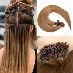 VEDES K Tip Hair Extensions Human Hair Keratin Pre Bonded Hot Fusion Nail Tip Balayage Natural Silky Straight Extensions 50G