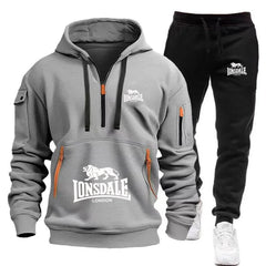 A two-piece casual, loose and warm sportswear set featuring a pullover hoodie and jogging pants for men's autumn and winter