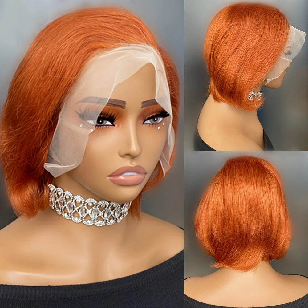8inch natural black color 13×4 lace human hairshort straight pixie cut human hair wig 150% densitydensity pixie remy hair