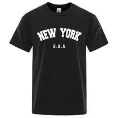 U.S.A New York USA City Street Printed T-Shirts For Men Loose Oversized T Shirt Fashion Breathable Short Sleeve Cotton Clothing