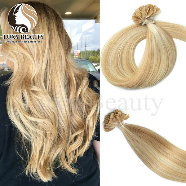K Tip Nail Tip Hair Extensions Human Hair Keratin Tip Hot Fusion Human Hair Extensions Black Brown Brown Pre Bonded Hair 50pcs