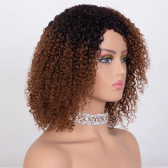 Sleek Afro Kinky Curly Human Hair Wigs Ombre Highlight Kinky Curly Human Hair Wig Brazilian Full Machine Curly Bob Wig For Women