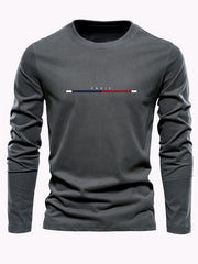 Men's 100% pure cotton loose fit plus size comfortable casual sports Paris letter printed round neck long sleeved T-shirt top